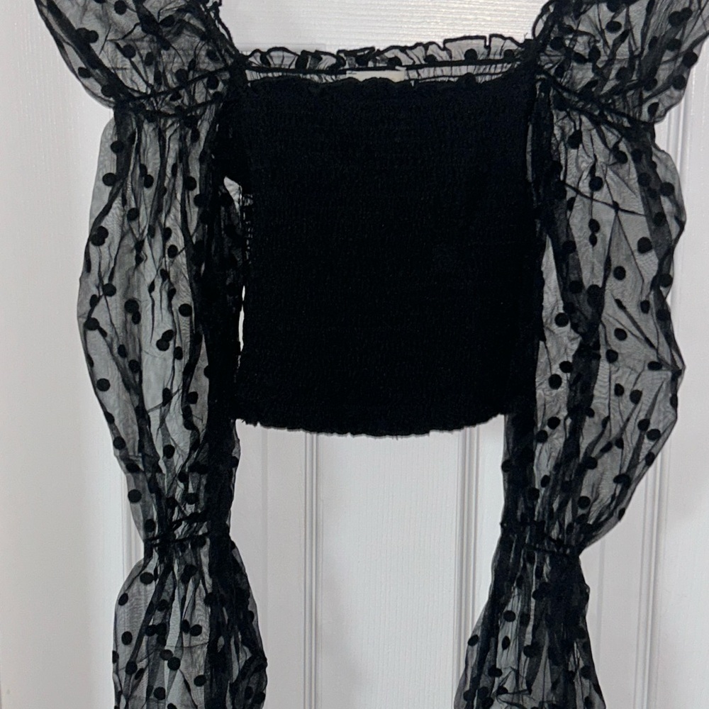 Black Sheer Polka Dot Women's Crop Top